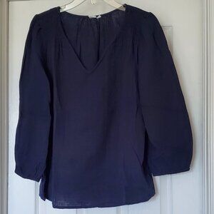 Gap Like New Navy Blue Cotton Crinkle V Neck 3/4 Sleeves Top L